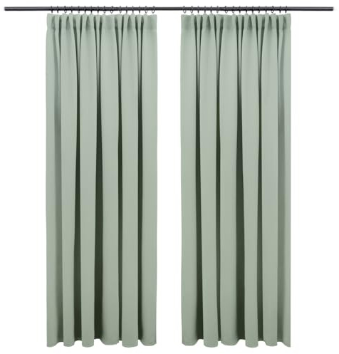 Blumtal Verdunklungsvorhänge Kräuselband 245x140 cm im 2er Set - Oeko-TEX zertifizierte Vorhänge Blickdicht - Verdunklungsvorhang - waschbare Vorhänge mit Kräuselband für Schiene in Grün