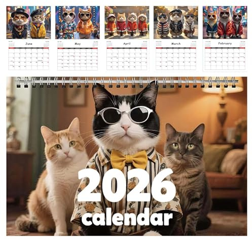 Calendario da parete 2026-12 con gatto, per casa, ufficio, scuola, con rilegatura a , pianificazione e pianificazione familiare, tema gatti per decorazione del soggiorno, da gennaio