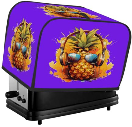 Funny Pineapple Sunglasses Print Toaster Cover 4 Slice, Waterproof Protective Oxford Fabric Small Kitchen Appliance Dust Cover with Pocket for Toaster Oven Coffee Machine Mixer