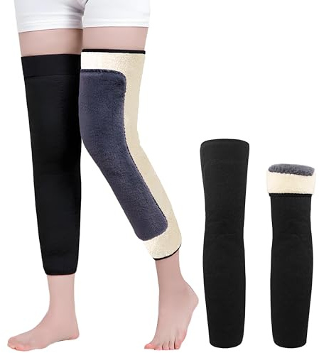 Scaldamuscoli in lana da uomo e donna in cashmere spesso ginocchiere lunghe invernali calde foderate in pile scaldamuscoli elastici a compressione maniche per gambe antivento leggings per sci