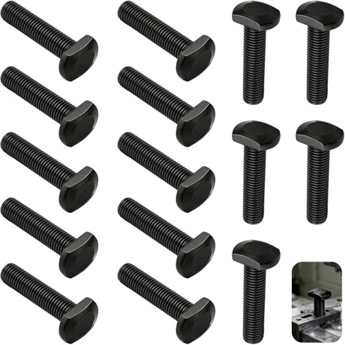 15 tornillos para ranura en T M12x30, clase de resistencia 8.8, de alta resistencia, acero bruñido negro, tornillos en T con cabeza de martillo para máquinas y perfiles de aluminio, rosca completa