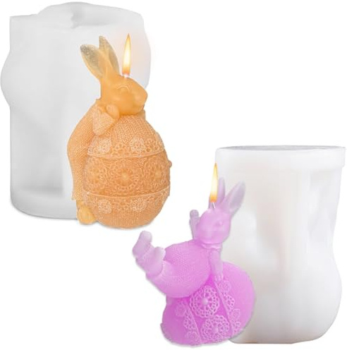 Stampo per Candela Pasquale, 3D Stampo Silicone Coniglio, Set Stampi per Candela Pasquale, Adatto per Candeles in Resina Sapone Cera di Soia Regali Pasquali (B)