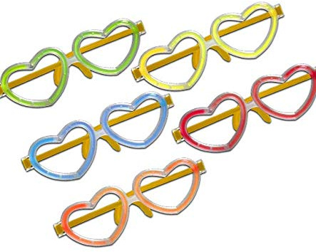 OCCHIALI LUMINOSI FLUORESCENTI A CUORE LED PER FESTE PARTY GLOW EYEGLASSES CONFEZIONE DA 10 PEZZI