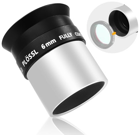 Astromania Teleskop Okular 6mm Plossl, 1,25 Zoll Teleskop Zubehör Okular Voll Multi Coated 4-Element Plossl Design, Metall 50 Grad Scheinbares Sichtfeld für Astronomie Teleskope & Filter