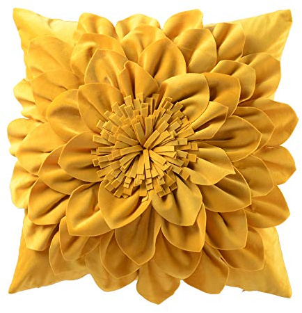 OiseauVoler Decorative 3D Flower Throw Pillow Covers Soft Velvet Handmade Pillowcases Cushion Covers for Couch Bed Living Room Home Decor 18x18 Inch Yellow