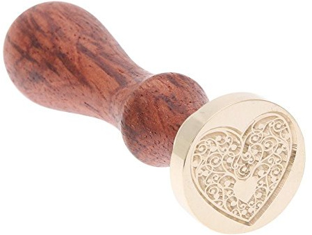 Sello de cera de sellado, sello con mango de madera para sobres, cartas, tarjetas de invitación, paquete de vino (corazón)