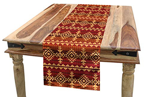 ABAKUHAUS Mexikaner Tischläufer, Aztec Kultur Ornament, Esszimmer Küche Rechteckiger Dekorativer Tischläufer, 40 x 225 cm, Orange Braun