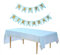 jiuzcare Party Tischdecken mit Gold Dot 137 * 274cm Rechteck Tischtuch Plastik Tischdecken Wachstuch Tischdecke Abwaschbar mit Happy Birthday Banner Party Picknick Hochzeiten Geburtstag, Blau