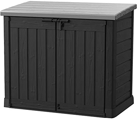 Keter Store-It-Out Prime XL 4.75 x 2.6 Foot Resin Outdoor Storage Shed with Double Doors and Easy Lift Hinges, Perfect for Trash Cans, Garden and Yard Tools, and Pool Toys, Black