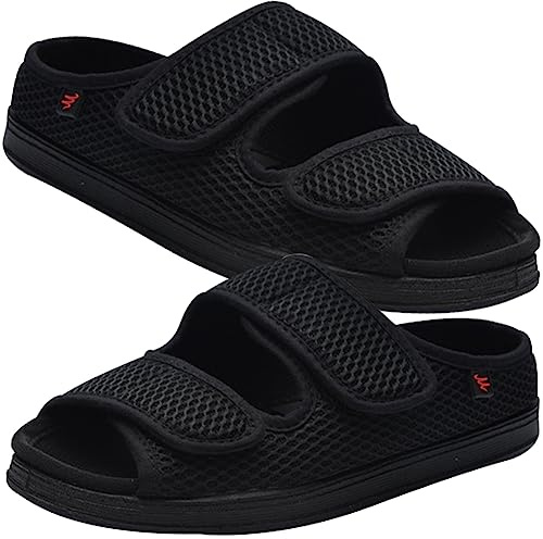 AZMAHT Chaussons OrthopéDique Homme Pantoufles diabétiques réglables Extra Larges Pantoufles Réglables en Mousse À Mémoire de Forme pour Pieds Gonflés,Noir,44