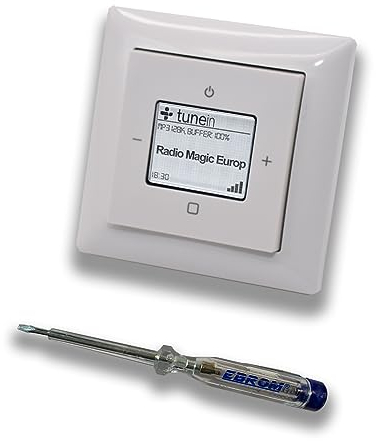 Busch Jäger iNet Internet Unterputz Radio 8216U Balance SI alpinweiß, Komplett-Set 8216 U Internetradio, Rahmen und Radioabdeckung inkl. EBROM Phasenprüfer zur Montage des Geräts