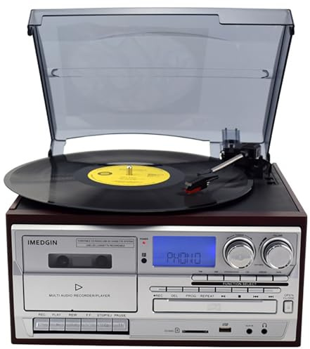 Reproductor de discos de vinilo retro Bluetooth 9 en 1 multifuncional con altavoces integrados, reproductor de CD, radio, perfecto para entretenimiento/oficina/dormitorio