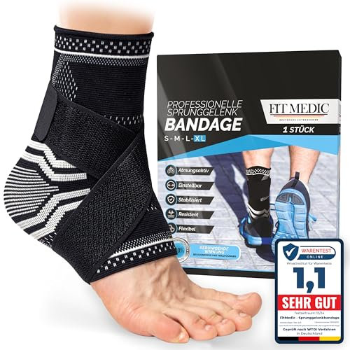 FIT MEDIC Sprunggelenkbandage | Professionelle Fußbandage Einstellbar & Flexibel | Unisex Knöchel-Bandage für Sprunggelenk Sport Fußball Achillessehne Knöchelschutz Gelenkschmerzen gegen Umknicken