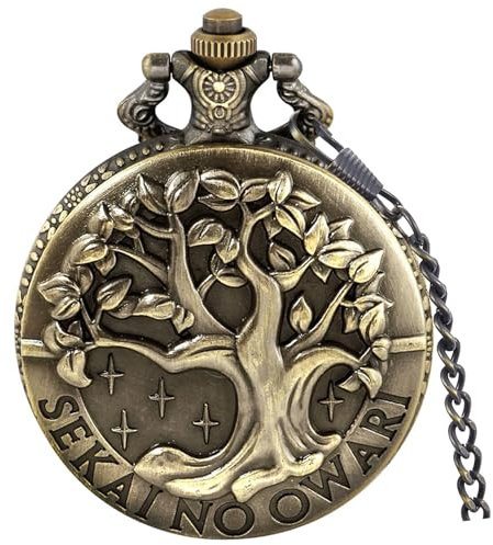 Tiong Bronze Tree of Life Design Pocket Watch Roman Numerals Quartz Pocket Watches with Chain Necklace Pendant for Men Women