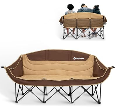 KingCamp Chaise Camping Pliante pour 3 Personnes, Jusqu'à 450kg, Kaki