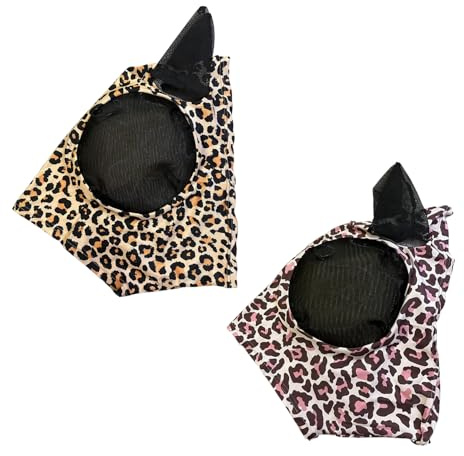 2 Stück Pferdeschutzmasken, Fliegensichere Masken, Atmungsaktive Pferdemasken, Rosa Leopardenmuster Pferdemasken, Elastische Schützende Pferdemasken