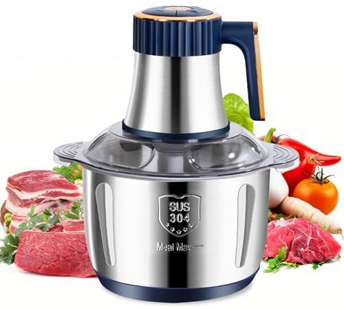 Meat Grinders, 5L 500W Meat Mincer Electric Food Chopper Meat Blenders Meat Grinder Food Chopper Food Grinder Stainless Steel Bowl Chopper for Meat Vegetables Fruits and Nuts（Blue)
