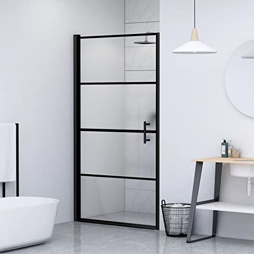 Swpsd Shower Door Bathtub Attachment Bath Screen Folding Bathtub Wall Shower Cubicle Bath Cabin 100x178 cm Half Frosted Tempered Glass Black