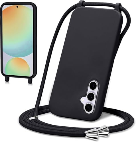 LIUKM För Samsung Galaxy S24 FE Rep Fodral, Flytande Silikonfodral med Halsband och Mjukt TPU-Bälte Anti-Shock, Fodral för Samsung Galaxy S24 FE - Svart