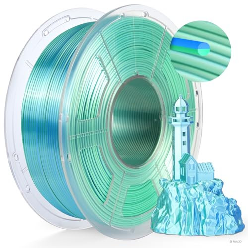 TECBEARS Silk PLA Filament 1.75MM, Dual Color PLA+ Silk Filament 1 kg/Spule, 360° Farbwechsel 3D Drucker Filament, Maßgenauigkeit +/-0.02mm, Seidentexturen Prächtige Farbe Blau+Grün