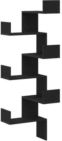 vidaXL Eckschrank in Schwarzer Eiche Wandmontierte stylische Stauraumlösung mit 6 Regalen modernes Mattes Finish für Wohnzimmer Schlafzimmer Innenbedarf Möbel Holzwerkstoff Einheit Flurkonsole