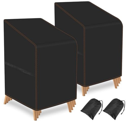 Azyvum Funda para sillas de jardín 2 unidades, tela Oxford 210D, funda protectora para sillas apilables, resistente al agua y al invierno, con cordón