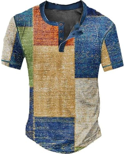 Maglietta Maniche Corte Uomo- Henley Shirt Maglietta Waffle Scollo V Estive T-Shirt Alta qualità Vintage Original Henley Shirt con Bottoni Casual in Tinta Unita Traspirante Sportiva Magliette Maglie