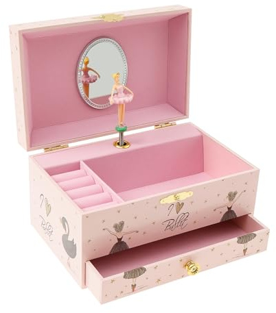 Boîte à bijoux musicale pour enfants avec petite princesse tournante, boîte à bijoux musicale pour filles de 3 à 10 ans, 17,8 x 11,2 x 9,7 cm