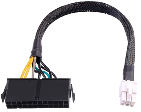 ELFJMZP Desktop ATX strömadapterkabel, 24-polig till 6-polig fyrkantig anslutning, 30 cm flätad 18 AWG, kompatibel med Inspiron/Optiplex/VOSTRO