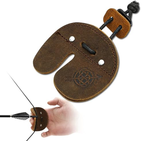 Archery Finger Tab Genuine Leather, Upgraded Recurve Bow Finger Guard with Adjustable Metal Buckle — Prevents Slipping, Ideal for Target Shooting (Right Handed)