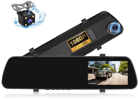 OiLiehu Cámara Salpicadero 1080P HD con Pantalla Táctil 4,0 Pulgadas, 480P Cámara Visión Trasera, Grabación en Bucle, Asistente de Marcha Atrás, Detección de Movimiento, Rotación de Lentes