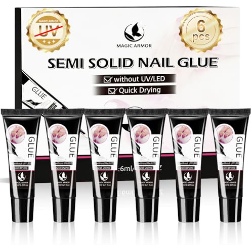 6 x 6 g nagellimgel – inget UV ljus behövs, extra stark och snabbtorkande för konstgjorda naglar, nagelspetsar och förlängning, långvarig och formbeständig, hem och studio
