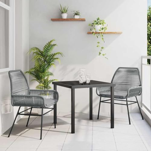 Owoxanthellate Gruppo da giardino in rattan sintetico, 140 x 80 cm, grigio lounge con sedie e tavolo, robusto e resistente alle intemperie, per balcone, terrazza, cucina all'aperto