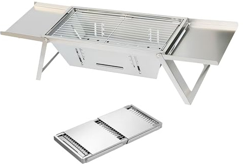 Y'Tbvrt Barbecue de camping portable en acier inoxydable, barbecue à charbon pliable pour extérieur, pique-nique, jardin et voyage, installation rapide, compact et facile à transporter