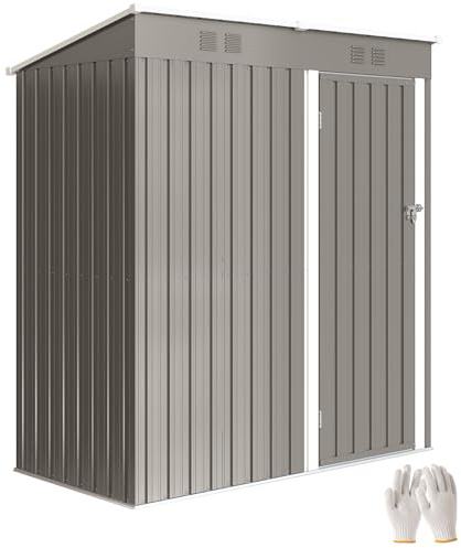 Outsunny Abri de Jardin en Métal 1,37m² 163x90x179cm, Acier Galvanisé - Armoire de Jardin Adossable avec 2 Grilles d'Aération et Toit Incliné Anti-UV - Cabanon de Stockage pour Outils, Gris Clair