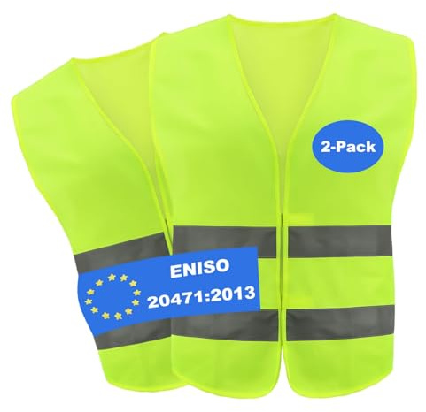 Kezidhp Gilet Jaune Adulte, Gilet Réfléchissant Lot de 2 - Valable dans toute l‘Europe, conforme à la nouvelle norme, haute visibilité pour voiture, urgence, auto