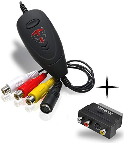TechSide Video Grabber 2025: capturadora de video y convertidor VHS a digital USB 2.0 con adaptador SCART, para reproductor VHS/Hi8, compatible con Windows 11/10, transforma cintas en MP4