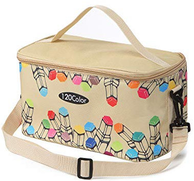 Toprema New Marker Pen Case Holder Multifunctional for 120 Markers Zipper Storage Bag with Pattern Khaki