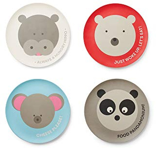 Red Rover Animal Bamboo Kid's Plates Set of 4 Multicolor