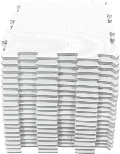 EVA Interlocking Soft Foam Kids Play Mat Children's Garden Gym Yoga Gymnastic Exercise Fitness Floor Tiles Indoor Outdoor Soft Foam (White, 40Pc-40 Sq Ft)