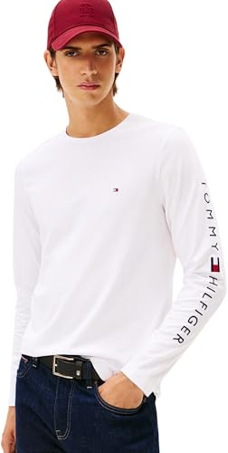 Tommy Hilfiger Camiseta de manga larga Hombre Tommy Logo de algodón, Blanco (White), M