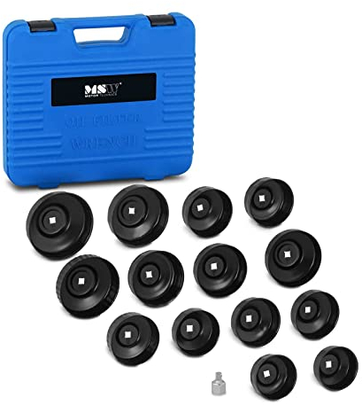 MSW Coffret Cloche Filtre À Huile Clé Cloche Kit Ensemble Jeu Lot De Clés MSW-OFC-11 (Cloches Universelles, Force de Serrage 115 Nm, Revêtement Antirouille, 16 Pièces, Mallette De Transport)