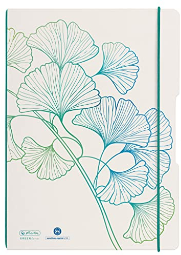 herlitz 50033652 Notizheft flex, A4, 2 x 40 Blatt, liniert und kariert, Motiv: GREENline Ginkgo, 1 Stück