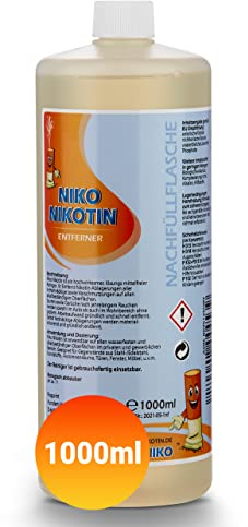 NIKO Nikotin® 1 Liter Profi Nikotinentferner Nachfüllflasche I Kraftvoller Nikotin Entferner Reiniger I auch als effektiver Kunststoffreiniger gegen hartnäckige Vergilbung & Flecken
