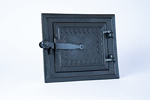 Euro Sezam - puerta de horno de hierro fundido negro - puerta de horno maciza y gruesa - puerta de horno de pizza - DZ057 - puerta simple con cerradura - 255x215 mm