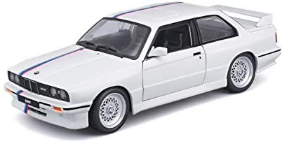 Bburago BMW M3 (E30): Modellauto im Maßstab 1:24, Türen beweglich, weiß (18-21100W)