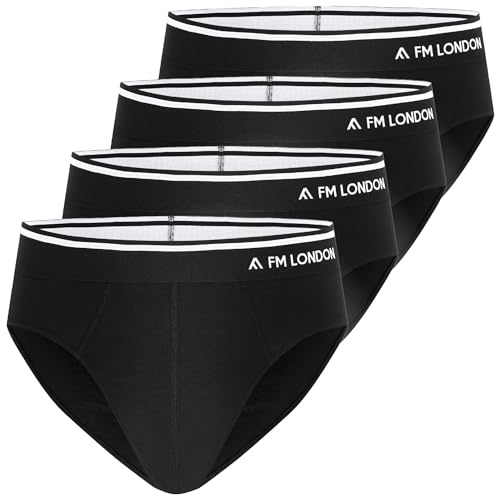 FM London 4-Pack Men's Bamboo Briefs - Soft and Comfortable Underwear Briefs with Tagless Waist - Stretch Fit Pants for Men with No Front Opening Black