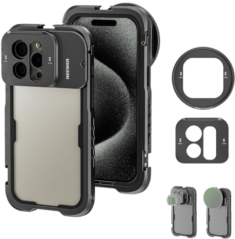 NEEWER 15 Pro Max Cage Video Rig mit Snap On 67mm Filter Adapter, 17mm Objektivrückwand, Anti Off Cold Shoes, Stativhalterung, Aluminium Case Kit für iPhone Stabilisator für Videoaufnahmen, PA024