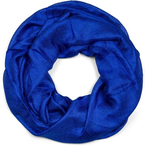 styleBREAKER Damen Loop Schal weich fließend | Seidig glänzendes Halstuch Einfarbig für Sommer & Frühling | Schlauchschal Leicht & Elegant, Farbe:Royalblau