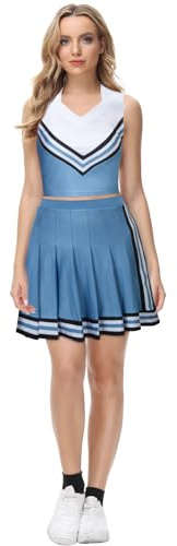 LIKUNGOU Blue Cheerleader Costume for Adult Teens Cheerleading Uniform Tank Top Pleated Skirt Cheer Outfit for Women Girls